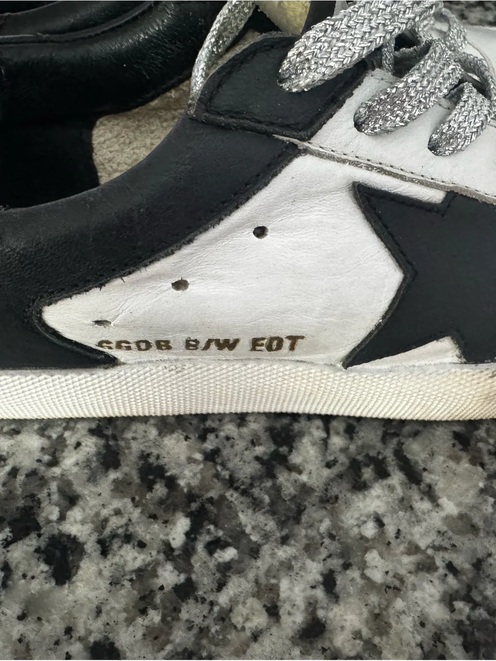 Golden Goose Authentic Superstars Black & White Star Sneakers with Silver Laces